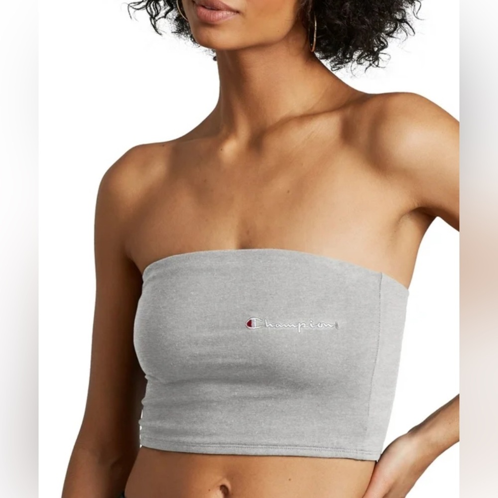 Champion Grey Tube Top M | Logo Bandeau Crop Tank